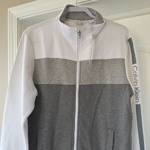Mens Calvin Klein White & Gray Block Zip Front Jacket